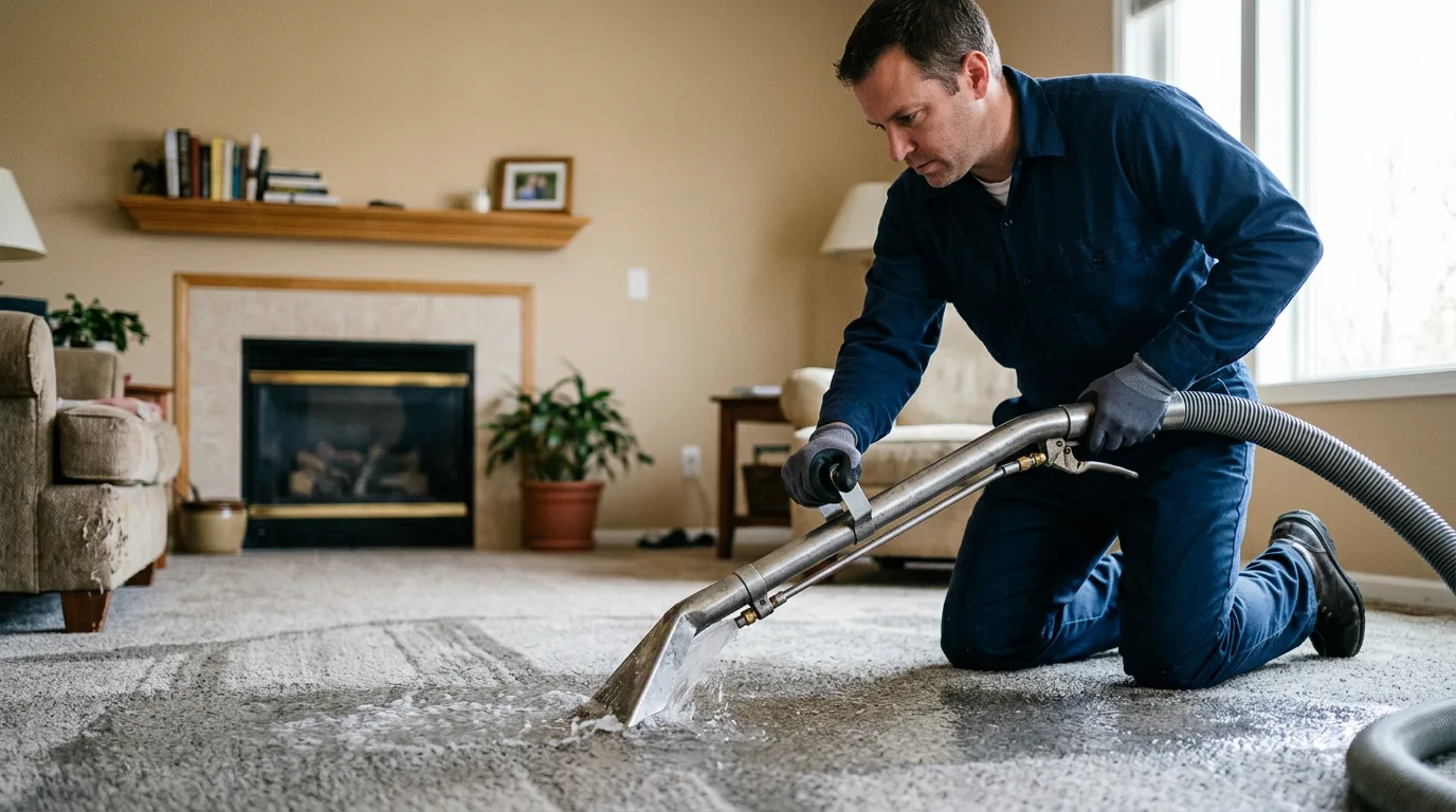 Water damage restoration technician working near Floris, IA